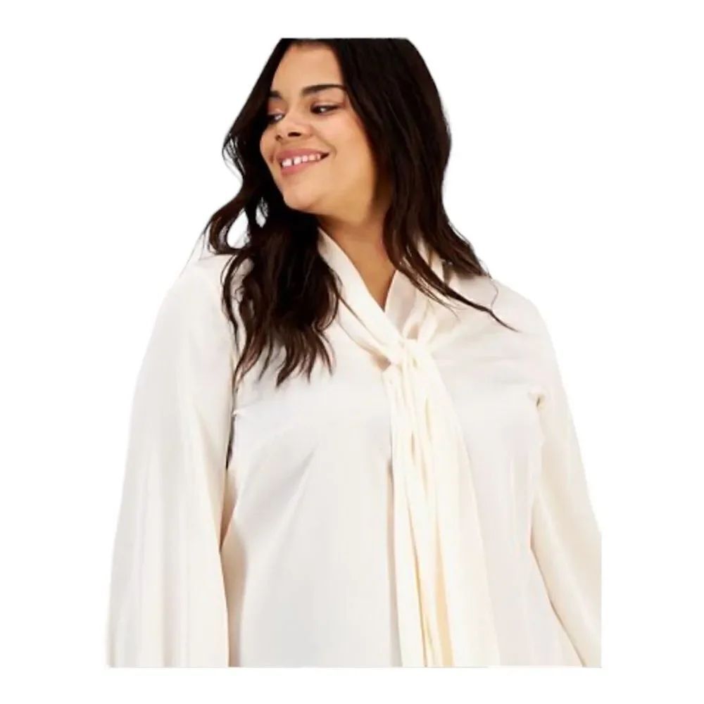 Bar III Womens Bow-Tie Long-Sleeve Blouse Flax Suit Separate Extra Large NWT